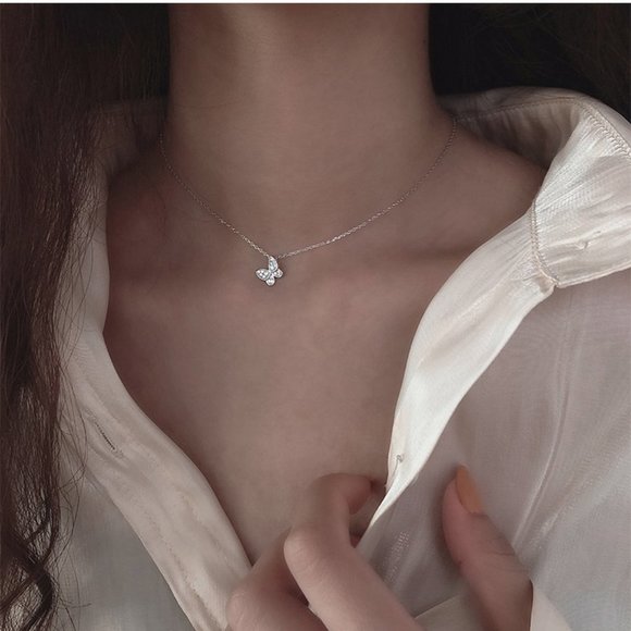 925 Sterling Silver Diamond Butterfly Necklace P - Picture 8 of 11